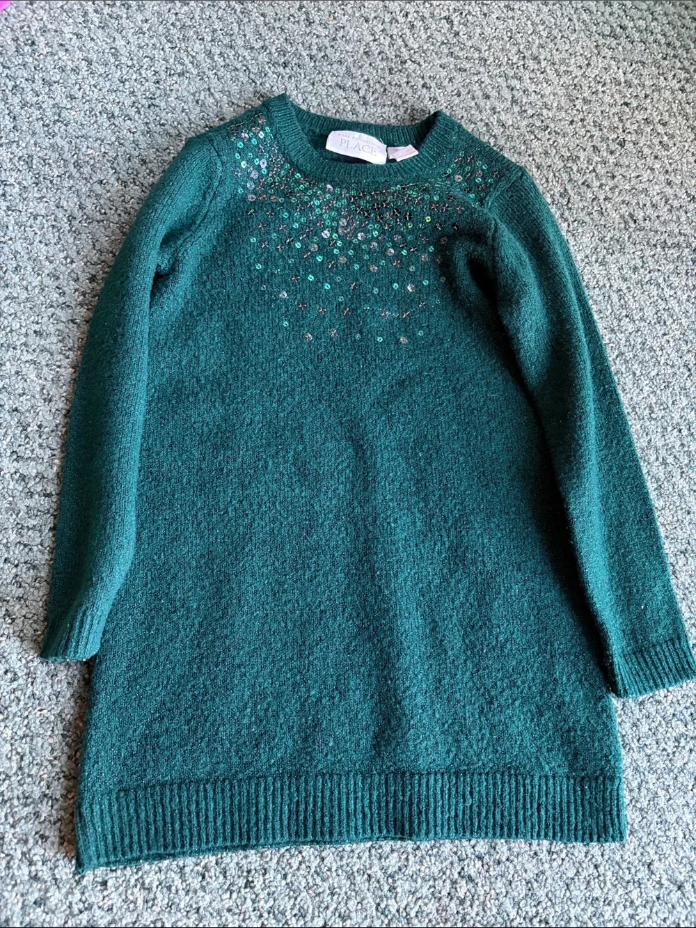 The Children's Place Teal Green Sequin Yoke Crewneck Sweater
